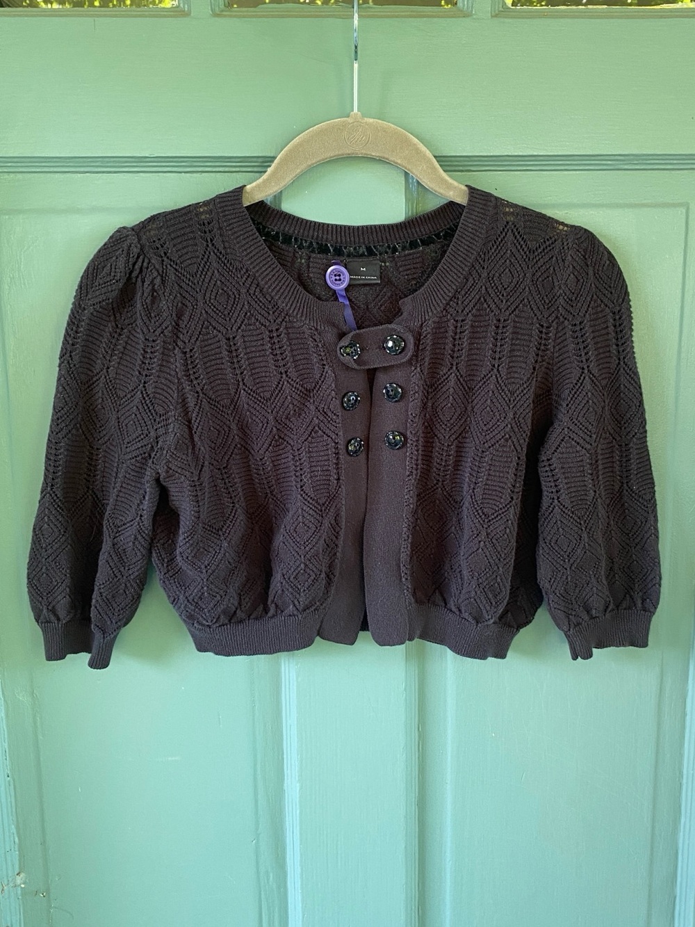 BB Dakota B.B Dakota black knit cropped shrug cardigan short sleeve elbow XS S M
